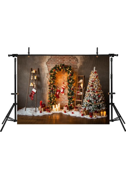 Rustik Tuğla ve Noel Dekorlu 200X150CM Arka Plan Stüdyo Fonu