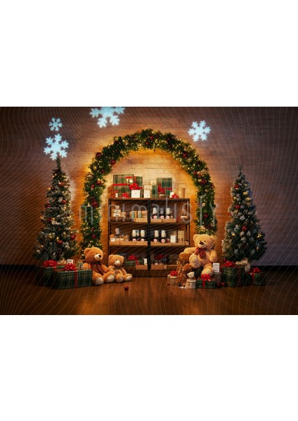 Peluş Ayıcıklarla 200X150CM Sıcak Yılbaşı Arka Plan Stüdyo Fonu