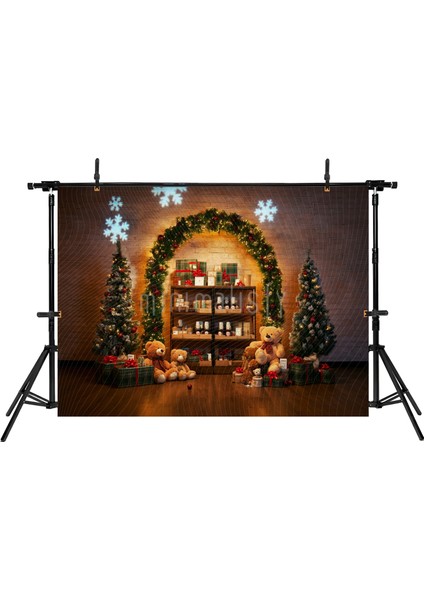 Peluş Ayıcıklarla 200X150CM Sıcak Yılbaşı Arka Plan Stüdyo Fonu