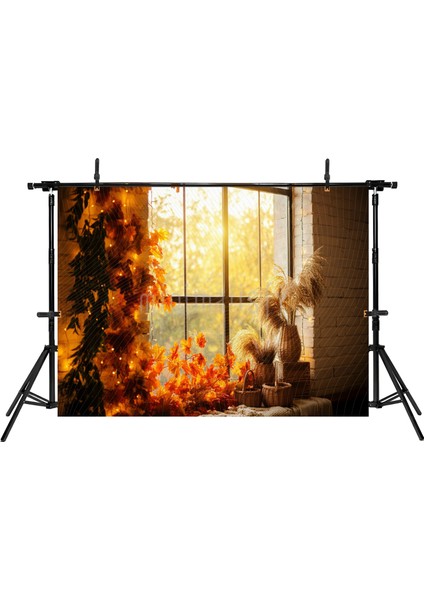 Altın Sonbahar: Sıcak Gün Batımı ve Yapraklı Pencere Arka Planı 200X150CM Stüdyo Fonu fiyatları