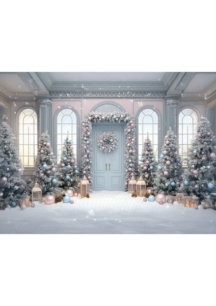 Büyülü Kış Sarayı: Pastel Renklerle Süslenmiş Noel Arka Planı 200X150CM Stüdyo Fonu