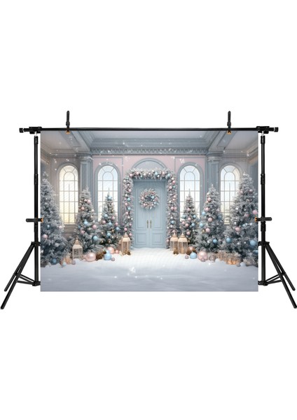 Büyülü Kış Sarayı: Pastel Renklerle Süslenmiş Noel Arka Planı 200X150CM Stüdyo Fonu