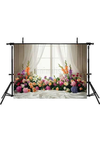 Zarif Çiçek Bahçesi: Pencere Önü Çiçek Aranjmanlı Arka Plan 200X150CM Stüdyo Fonu fiyatları