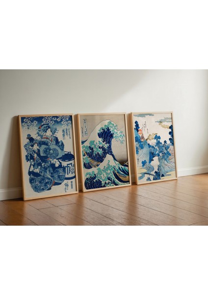 Japon Art 3'lü Çerçevesiz Poster, Modern Dekoratif Çerçevesiz Poster, Tablo