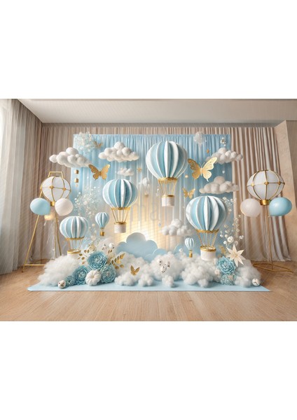 Gökyüzü ve Balon Temalı 200X150CM Arka Plan Stüdyo Fonu