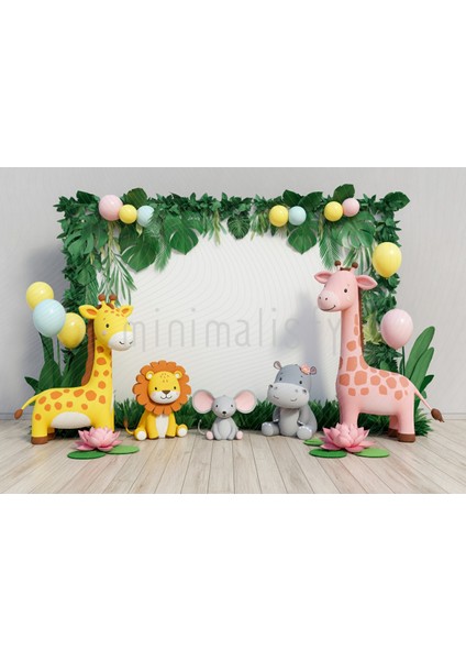 Neşeli Safari Hayvanları ile 200X150CM Arka Plan Stüdyo Fonu