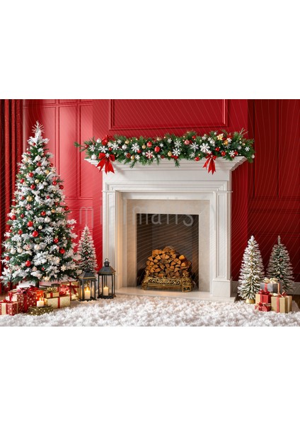 Noel Sıcaklığı: Şömine ve Noel Ağacı Temalı Arka Plan 200X150CM Stüdyo Fonu
