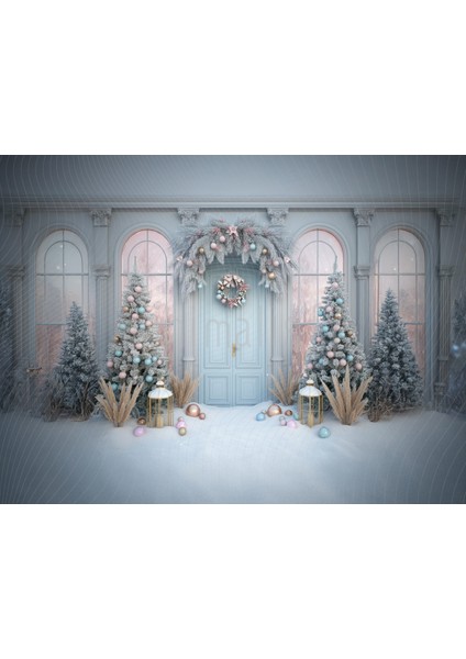 Buz Mavisi ve Pastel Yılbaşı Temalı 200X150CM Arka Plan Stüdyo Fonu