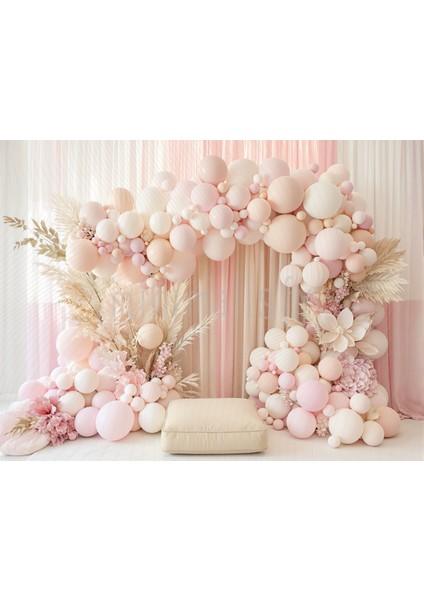 Pembe ve Altın Balon Detaylı 200X150CM Arka Plan Stüdyo Fonu