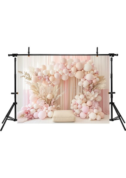 Pembe ve Altın Balon Detaylı 200X150CM Arka Plan Stüdyo Fonu