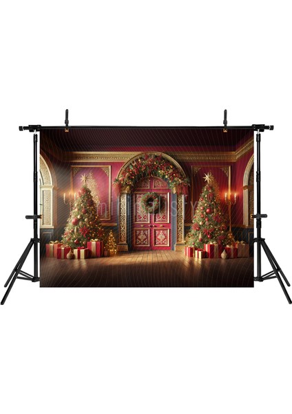 Kraliyet Şıklığında Noel: Altın Detaylı Kırmızı Salon Arka Planı 200X150CM Stüdyo Fonu fiyatları
