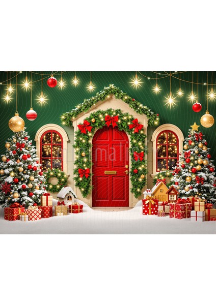 Yılbaşı Büyüsü: Süslemeli Kapı ve Noel Hediyeleri Arka Planı 200X150CM Stüdyo Fonu