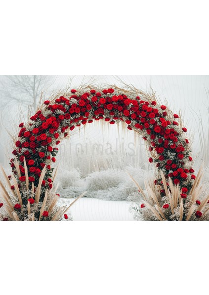 Kırmızı Gül Tacı ile 200X150CM Zarif Düğün Arka Plan Stüdyo Fonu