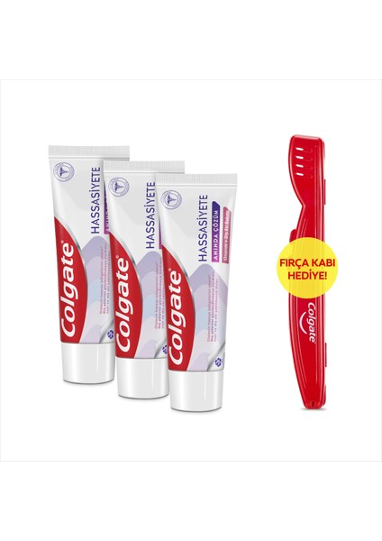 Hassasiyete Anında Çözüm Onarım ve Diş Eti Bakımı Diş Macunu 75 ml x3 Adet + Fırça Kabı Hediye