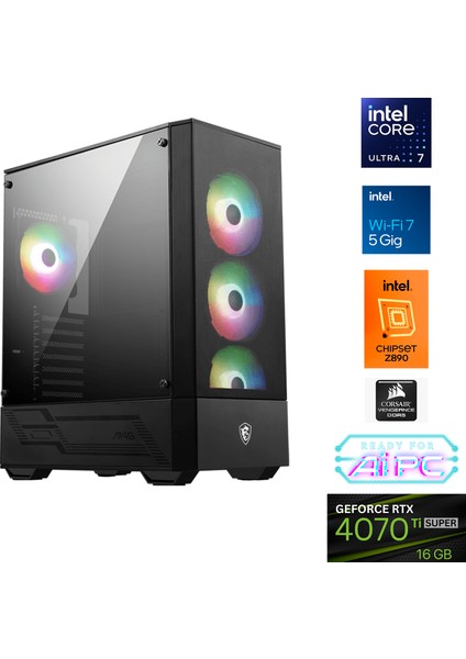 Go Gamer UFE17 Intel Ultra 7 265KF Z890 32GB Ddr5 6000MHZ 1tb Gen4 SSD RTX4070TI Super 240MM Sıvı Soğutma Windows 11 Pro