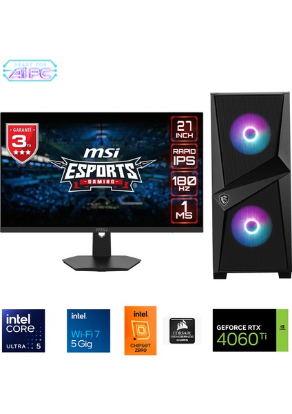 UFE04D Intel Ultra 5 245KF Z890 64GB Ddr5 6000MHZ 2tb Gen4 SSD RTX4060TI 240MM Sıvı Soğutma Windows 11 Pro Msı 27" Gaming