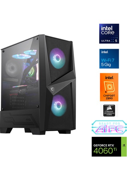 UFE04D Intel Ultra 5 245KF Z890 64GB Ddr5 6000MHZ 2tb Gen4 SSD RTX4060TI 240MM Sıvı Soğutma Windows 11 Pro Msı 27" Gaming