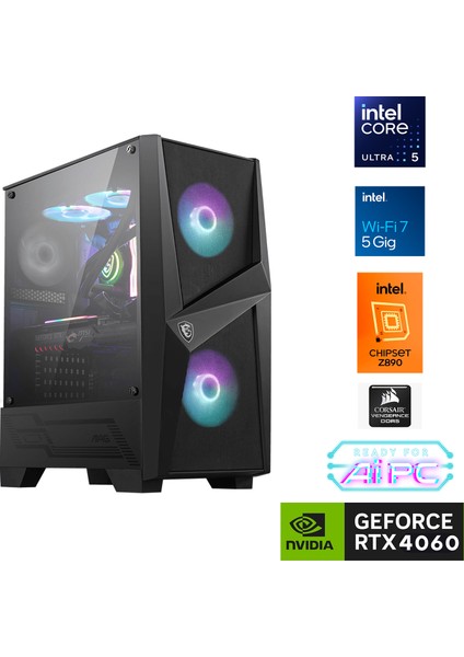 UFE02D Intel Ultra 5 245KF Z890 64GB Ddr5 6000MHZ 2tb Gen4 SSD RTX4060 240MM Sıvı Soğutma Windows 11 Pro Msı 27" Gaming