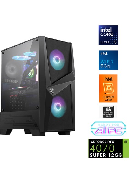 UFE08D Intel Ultra 5 245KF Z890 64GB Ddr5 6000MHZ 2tb Gen4 SSD RTX4070 Super 240MM Sıvı Soğutma Windows 11 Pro Msı 27" Gaming