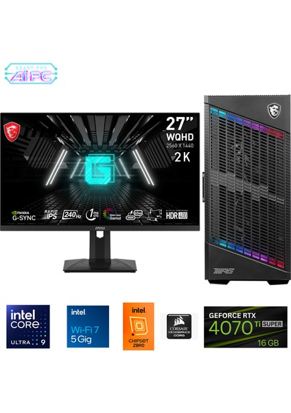 UFE34D Plus Intel Ultra 9 285K Z890 64GB Ddr5 6000MHZ 4tb Gen4 SSD RTX4070TI Super 360MM Sıvı Soğutma Windows 11 Pro Msı 27" 2k Gaming
