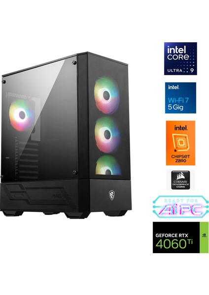 UFE27D Intel Ultra 9 285K Z890 32GB Ddr5 6000MHZ 1tb Gen4 SSD RTX4060TI 16GB 240MM Sıvı Soğutma Windows 11 Pro Msı 27" 2k Gaming