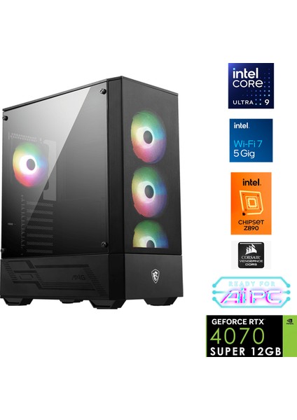 UFE29 Intel Ultra 9 285K Z890 32GB Ddr5 6000MHZ 1tb Gen4 SSD RTX4070 Super 240MM Sıvı Soğutma Windows 11 Pro