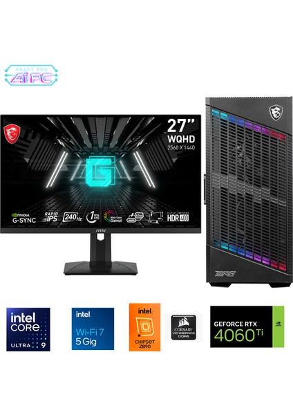 UFE28D Plus Intel Ultra 9 285K Z890 64GB Ddr5 6000MHZ 2tb Gen4 SSD RTX4060TI 16GB 360MM Sıvı Soğutma Windows 11 Pro Msı 27" 2k Gaming