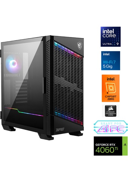 UFE28D Plus Intel Ultra 9 285K Z890 64GB Ddr5 6000MHZ 2tb Gen4 SSD RTX4060TI 16GB 360MM Sıvı Soğutma Windows 11 Pro Msı 27" 2k Gaming