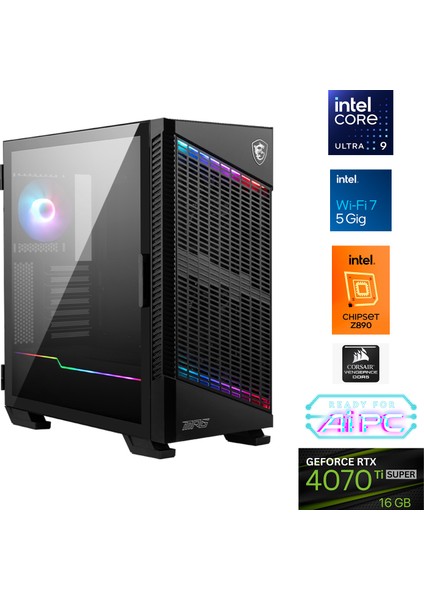 UFE34 Plus Intel Ultra 9 285K Z890 64GB Ddr5 6000MHZ 4tb Gen4 SSD RTX4070TI Super 360MM Sıvı Soğutma Windows 11 Pro