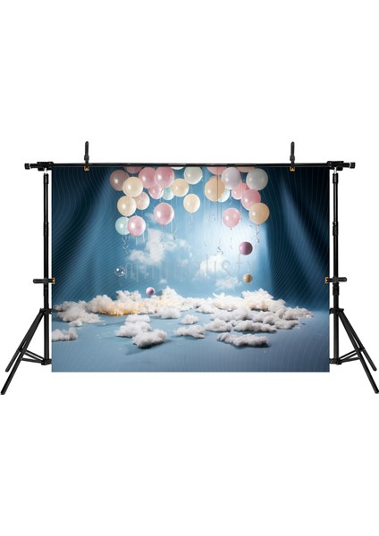 Bulutlar ve Pastel Balonlarla 200X150CM Masalsı Arka Plan Stüdyo Fonu