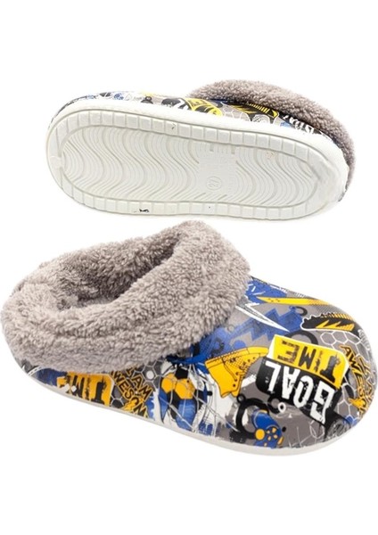 İçi Kürklü Dışı Eva Çocuk Ev Kreş Okul Sokak Terlik GRİ fırsatları