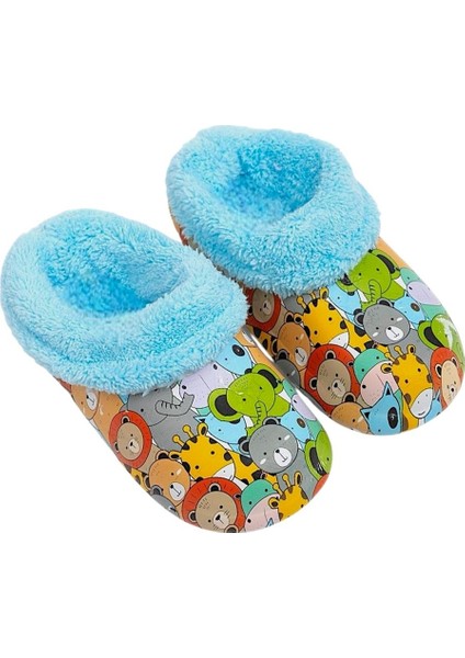 İçi Kürklü Dışı Eva Çocuk Ev Kreş Okul Sokak Terlik MAVİ
