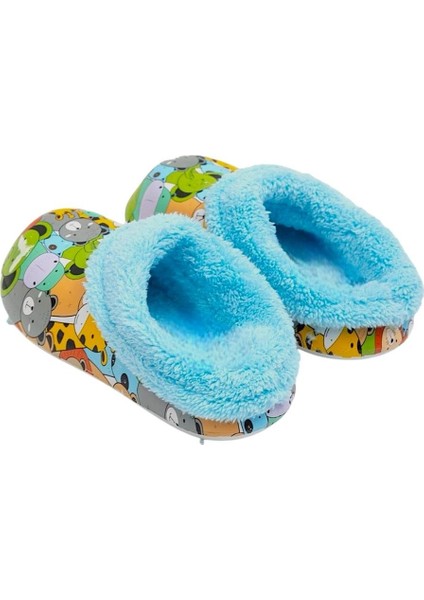 İçi Kürklü Dışı Eva Çocuk Ev Kreş Okul Sokak Terlik MAVİ modelleri