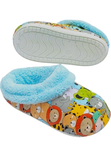 İçi Kürklü Dışı Eva Çocuk Ev Kreş Okul Sokak Terlik MAVİ fırsatları