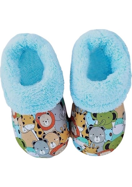 İçi Kürklü Dışı Eva Çocuk Ev Kreş Okul Sokak Terlik MAVİ indirimleri
