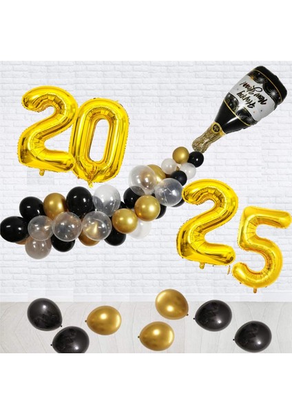 2025 Yılbaşı Partisi Malzemeleri 2025 Balonları,siyahaltınvebeyaz Happy New Year Şişeli Yılbaşı Süsü fırsatları