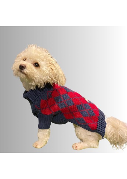 Kırmızı Baklavalı Küçük Köpek Kazağı