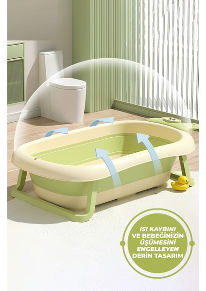 Katlanabilir Termometreli Bebek Küveti ve Filesi Yazlık Bebek Havuzu Pembe ve Yeşil fırsatları