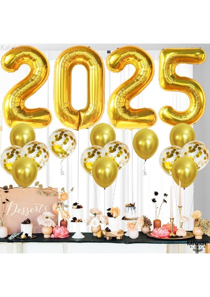 Gold 2025 Balonları 18'li Paket Yılbaşı Gecesi Parti Malzemeleri Için Mutlu Yıllar Balonları Süsü modelleri
