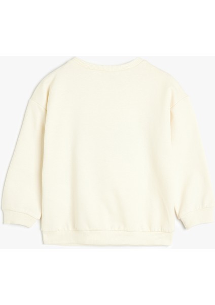 Palmiye Baskılı Bisiklet Yaka Uzun Kollu Pamuklu Sweatshirt