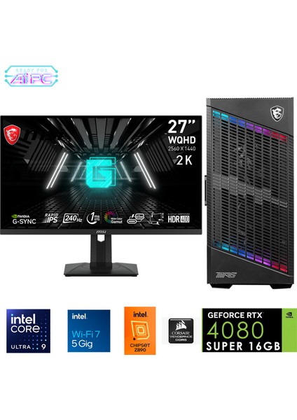 UFE38D Plus Intel Ultra 9 285K Z890 128GB Ddr5 6000MHZ 2tb Gen4 SSD RTX4080 Super 360MM Sıvı Soğutma Windows 11 Pro Msı 27" 2k Gaming