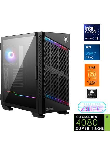 UFE38D Plus Intel Ultra 9 285K Z890 128GB Ddr5 6000MHZ 2tb Gen4 SSD RTX4080 Super 360MM Sıvı Soğutma Windows 11 Pro Msı 27" 2k Gaming
