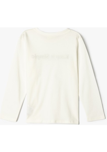 T-Shirt Slogan Baskılı Uzun Kollu Bisiklet Yaka Pamuklu fiyatları