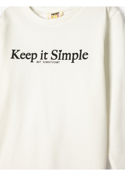 T-Shirt Slogan Baskılı Uzun Kollu Bisiklet Yaka Pamuklu modelleri