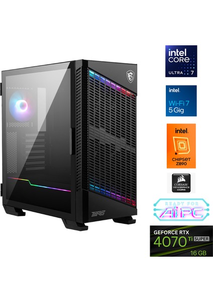 UFE18D Plus Intel Ultra 7 265KF Z890 64GB Ddr5 6000MHZ 2tb Gen4 SSD RTX4070TI Super 360MM Sıvı Soğutma Windows 11 Pro Msı 27" 2k Gaming