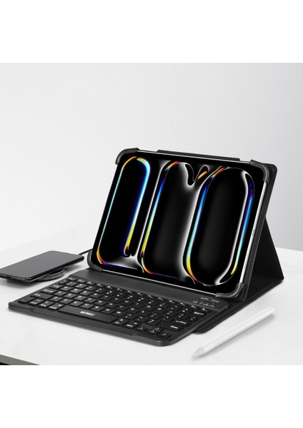 Apple Ipad Pro 11 2024 M4 Uyumlu Klavyeli Tablet Kılıf Bluetooth Özellikli Kablosuz Universal Standlı Keyboard Q Türkçe