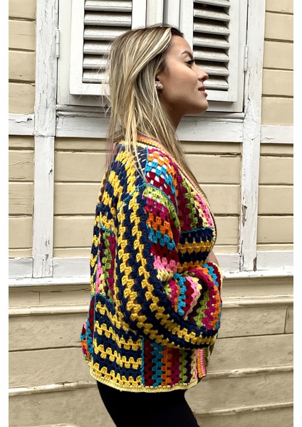 Colorfull El Örgüsü Kadın Hırka