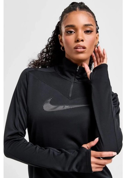Dri-Fit Running Swoosh Siyah Kadın Çeyrek Fermuar Antrenman Üstü