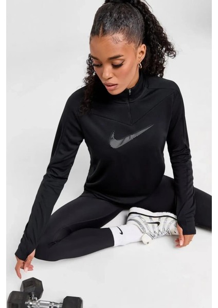 Dri-Fit Running Swoosh Siyah Kadın Çeyrek Fermuar Antrenman Üstü indirimleri