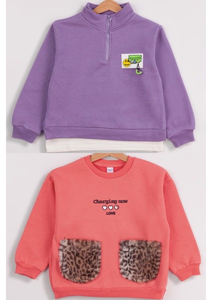 Kız Çocuk 2'li Paket Basic Sweatshirt